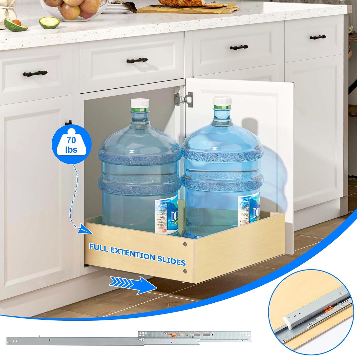 WelFurGeer Soft Close Pull Out Cabinet Organizer, 26" W x 22" D Pull Out Drawer for Cabinet, Bottom Mount Pull Out Drawers for Kitchen Cabinets, Smooth Slide-Out Shelves for Home Kitchen Organization