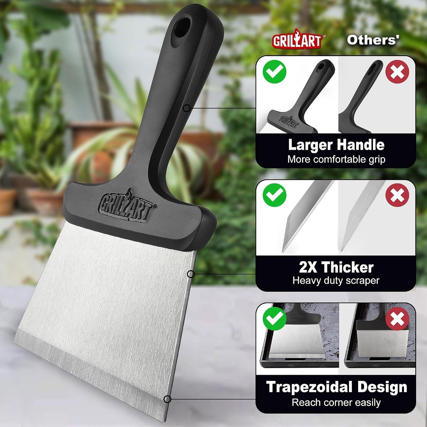 GRILLART Griddle Cleaning Kit for Blackstone, Griddle Accessories Kit | One Set for All, with High-Density Grill Stone, Thicker Griddle Scraper, Better Control Handle, For Revome Rust & Daily Clean