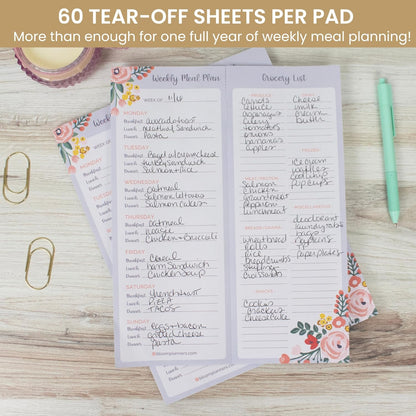 bloom daily planners Horizontal Weekly Magnetic Meal Planning Pad for Fridge with Tear-Off Grocery Shopping List - Hanging Food/Menu Organizer Notepad with Magnets - 8.5” x 11” - Lemons