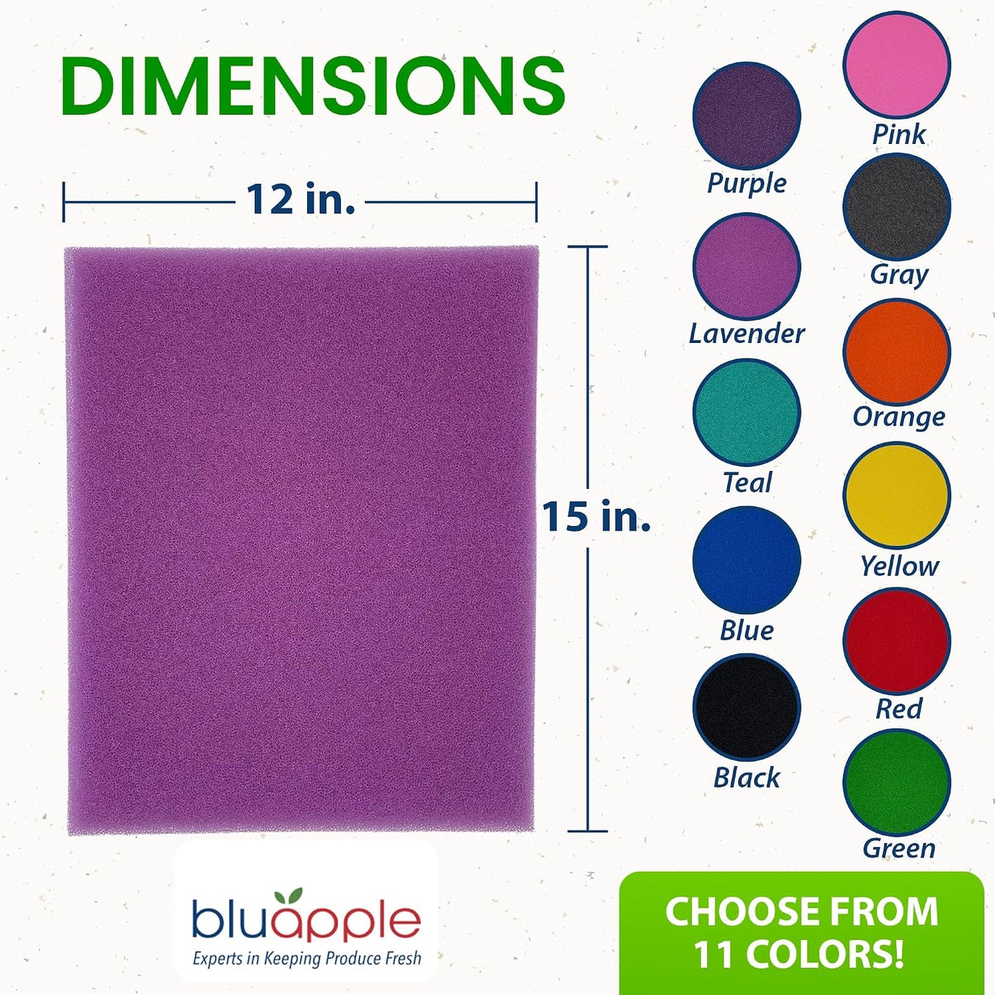 Bluapple FreshMats - Refrigerator Bin Liners, Fridge Drawer Mats - Keeps Produce Fresh Longer, Prevents Bruising, Promotes Air Circulation - BPA-Free Polyurethane Foam - (4-Piece Set, 12"x15", Green)
