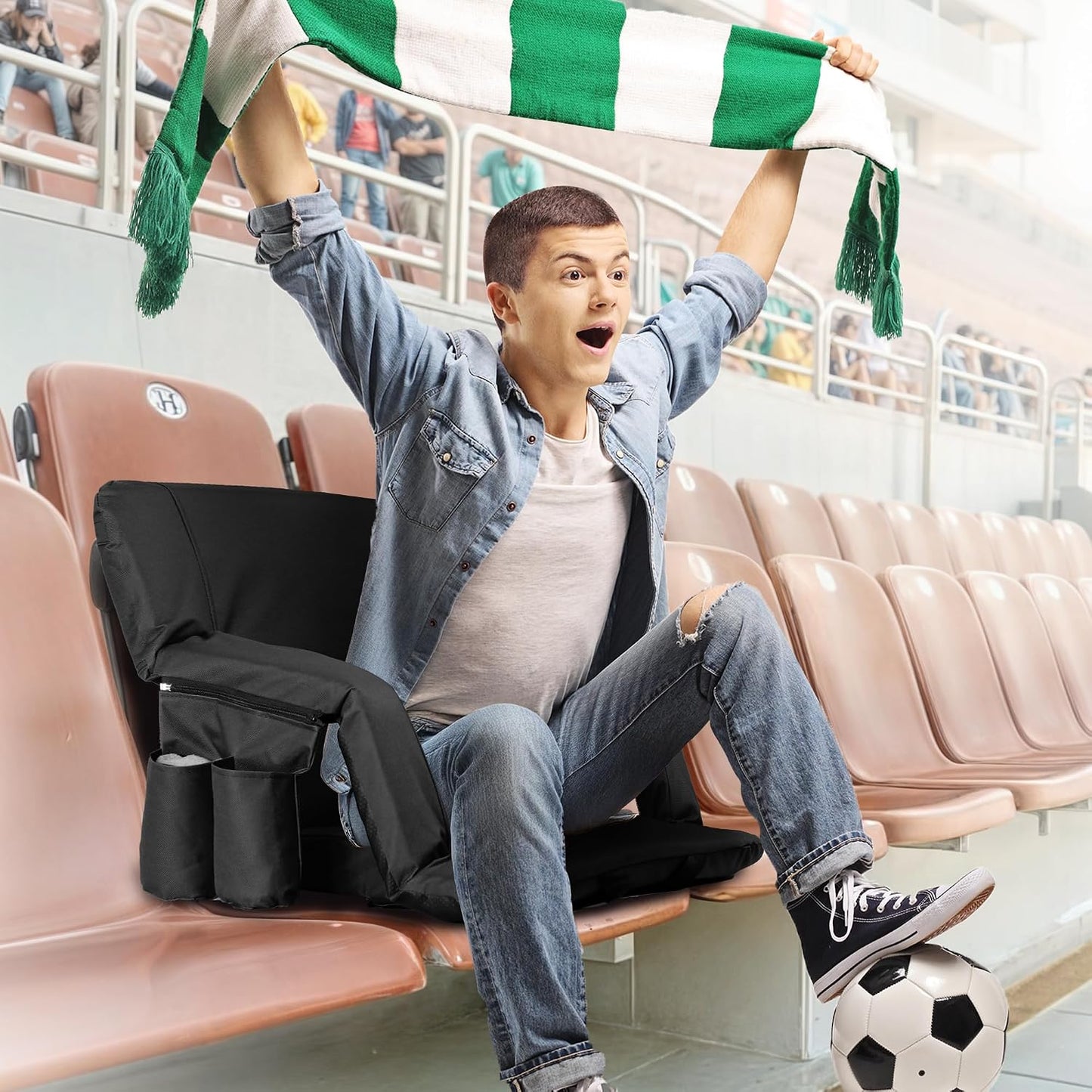 20.5"/25" Wide Stadium Seat for Bleachers w/Back Support Padded Cushion Portable Reclining Bleacher Seats Camping Stadium Chair Waterproof