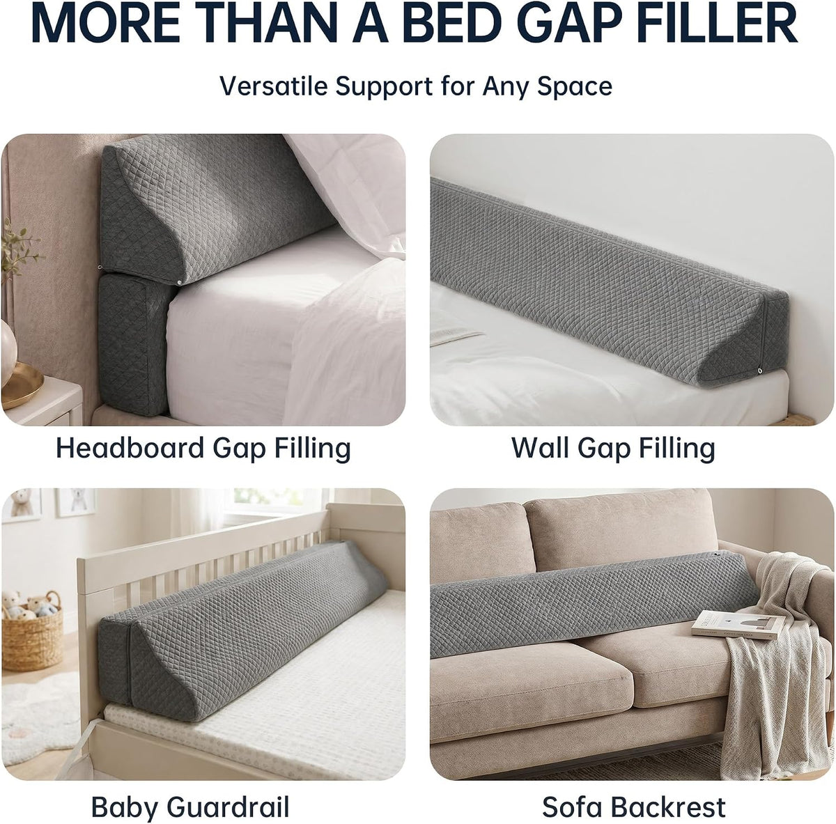 Bed Wedge Gap Filler, Wedge Pillow for Headboard Gap, King Size