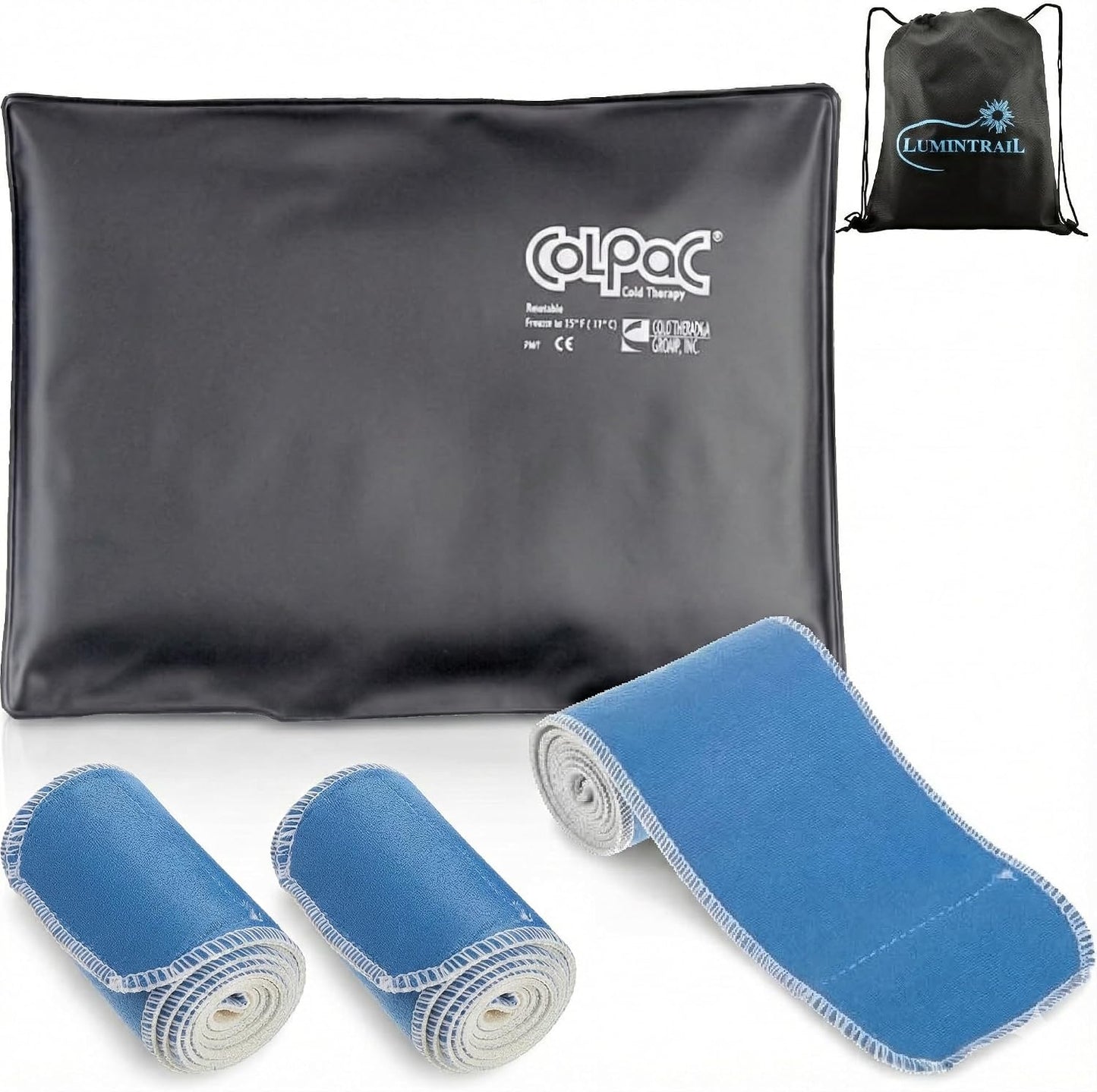 Chattanooga ColPac, Reusable Gel Ice Pack, Cold Therapy for Neck, Shoulder, Upper Back for Headaches, Inflammation, 23" Neck Contour, Blue Vinyl, with a Lumintrail Drawstring Bag