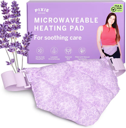 Pixie Microwavable Heating Pad for Period Cramps - Flaxseed & Lavender Weighted Wearable Hot & Cold Reusable TheraPad™ Waist Belt for Menstrual Cramp Pain Relief, Lower Back, Stomach & Feminine Care