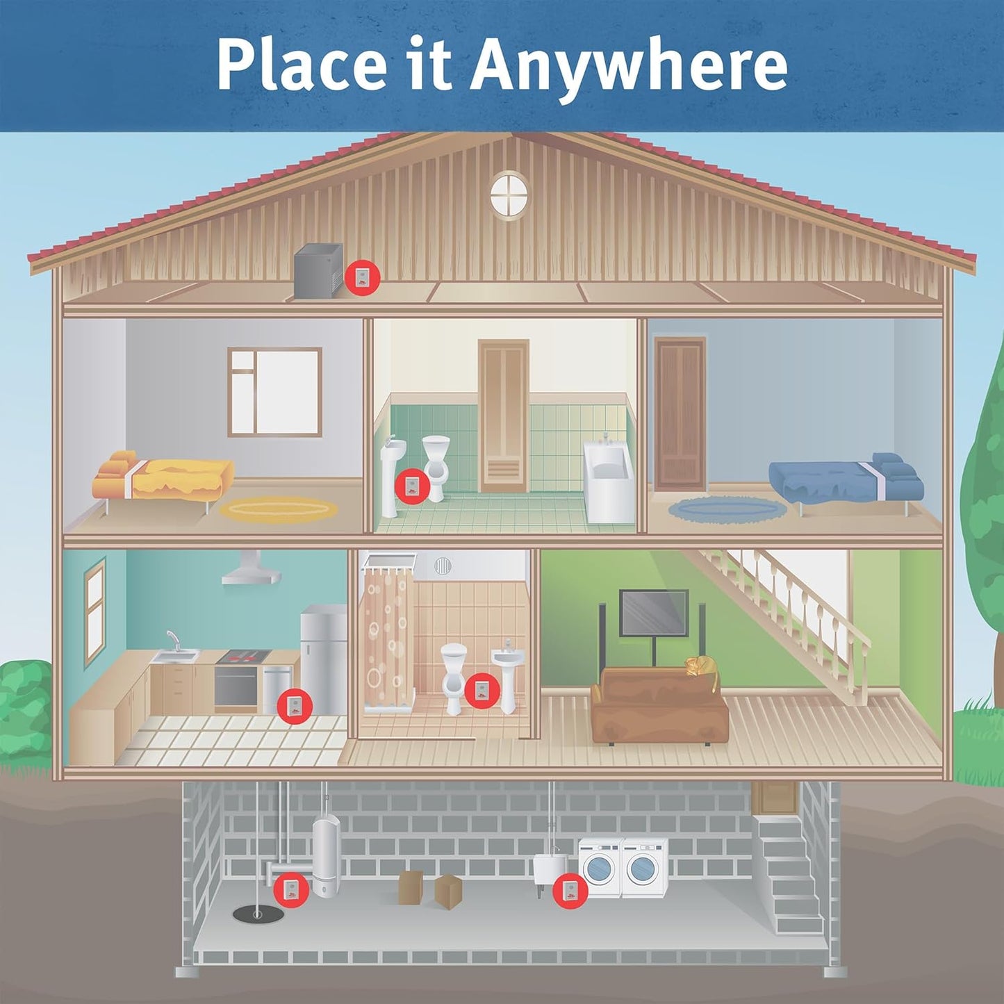 The Basement Watchdog 110 dB Water Alarm w/Detachable Sensor for Hard-to-Reach Areas (BWD-HWA)