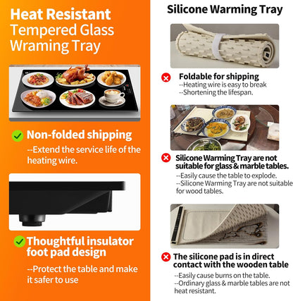 Electric Warming Tray,Extralong 47"x12",Tempered Glass Warming Mat for Food