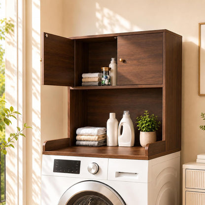 Laundry Storage & Organization (Oak) | Washer and Dryer Topper with Edge, Over Washer and Dryer Shelves for Laundry Room, Universal Fit, 27.5"Wx27.5"Dx29"H