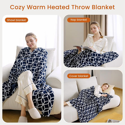 Heated Blanket Electric Throw Blanket with Built-in Button Controller 50"x60" One-Touch Ultra Cozy Soft Warm Heating Electric Blanket with 4 Heat Levels & 4 Hours Auto-Off Overheat Protection