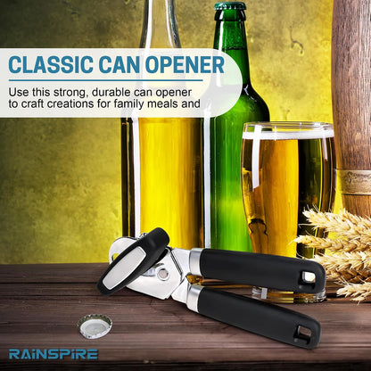 Rainspire Can Opener Manual Handheld Strong Manual Can Opener Smooth Edge Cut, Can Opener Heavy Duty, Comfortable Soft Handle, Built-in Bottle Opener, Turquoise