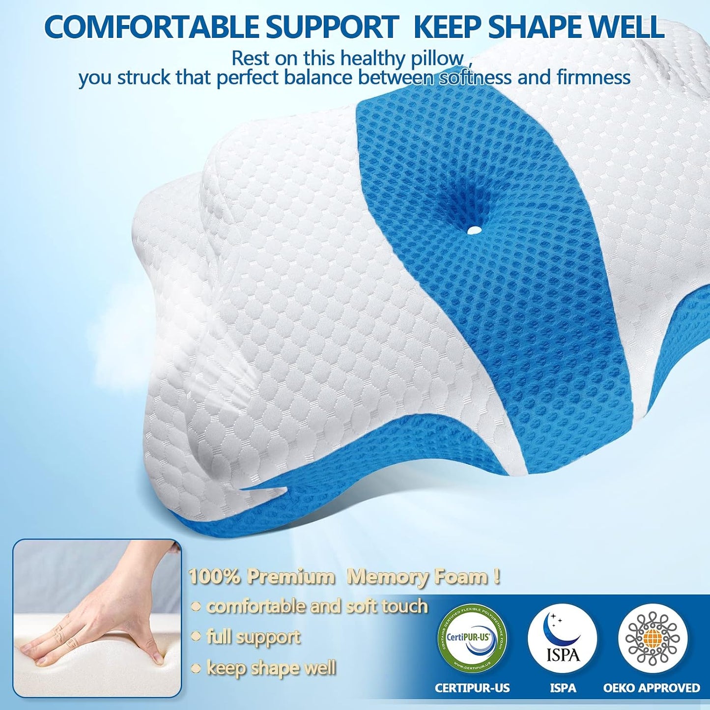 CHxxy Memory Foam Pillows, Cervical Pillow for Neck & Shoulder Pain Relief | Ergonomic Contour Bed Pillow, Soft for Side Sleep Stomach Sleeping and Back Sleeper-Queen Size&Grey