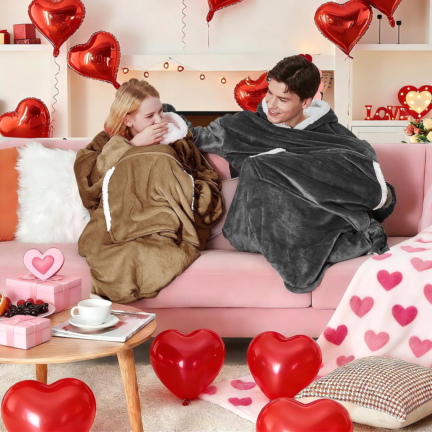 yescool Wearable Blanket Hoodie, Flannel Sherpa Fleece Blanket Sweatshirt for Adults Women Men,One Size Fits All - Colors B