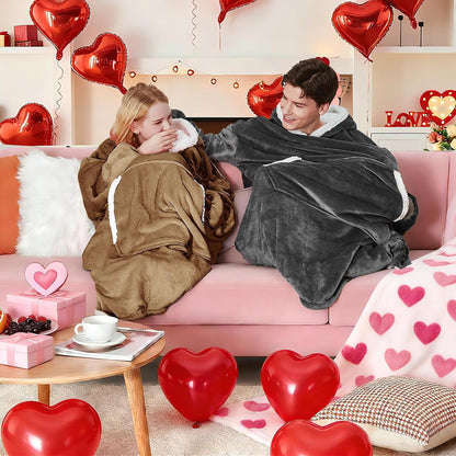 yescool Wearable Blanket Hoodie, Flannel Sherpa Fleece Blanket Sweatshirt for Adults Women Men,One Size Fits All - Colors B
