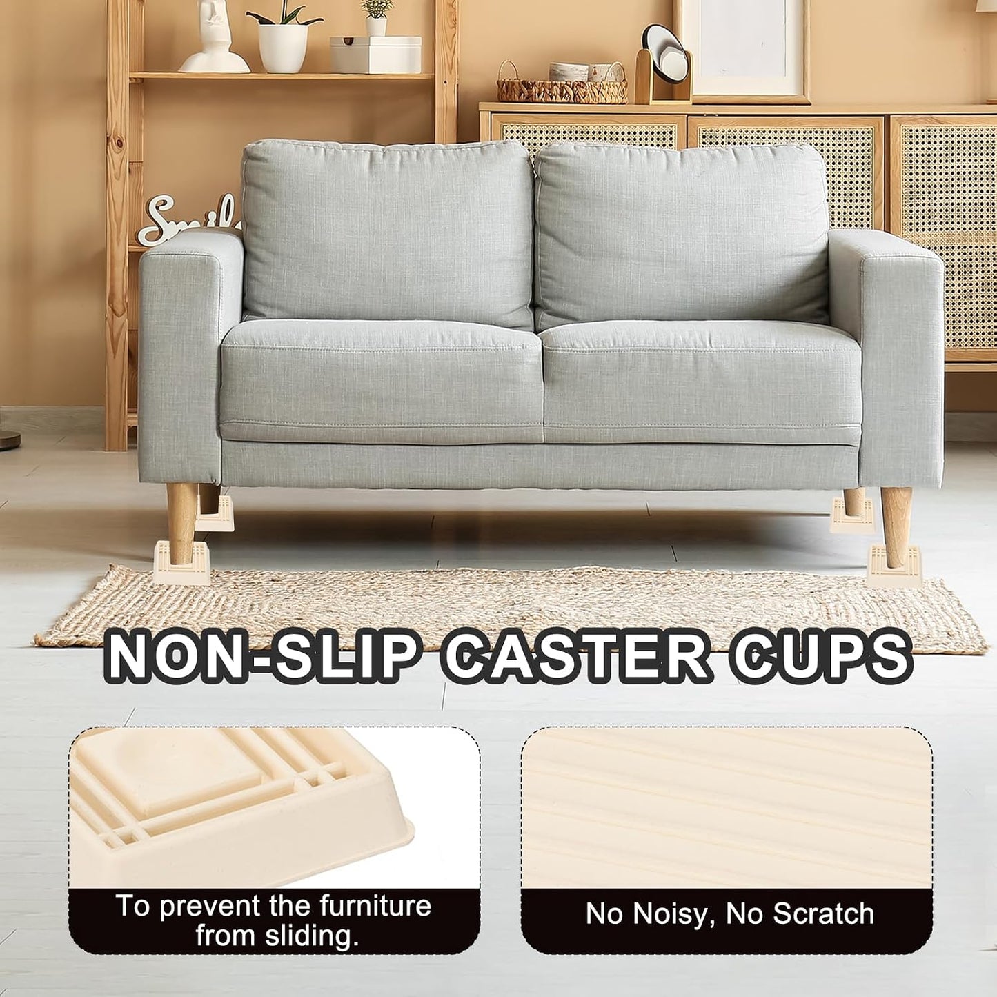 PATIKIL 1.5x1.5 Furniture Coasters, 12 Pcs Caster Cups Furniture Cups Rubber Non-Slip Square Feet Anti-Slip Stopper Pad Protector Sliding for Hardwood Floors Carpet Chair Table, Coffee