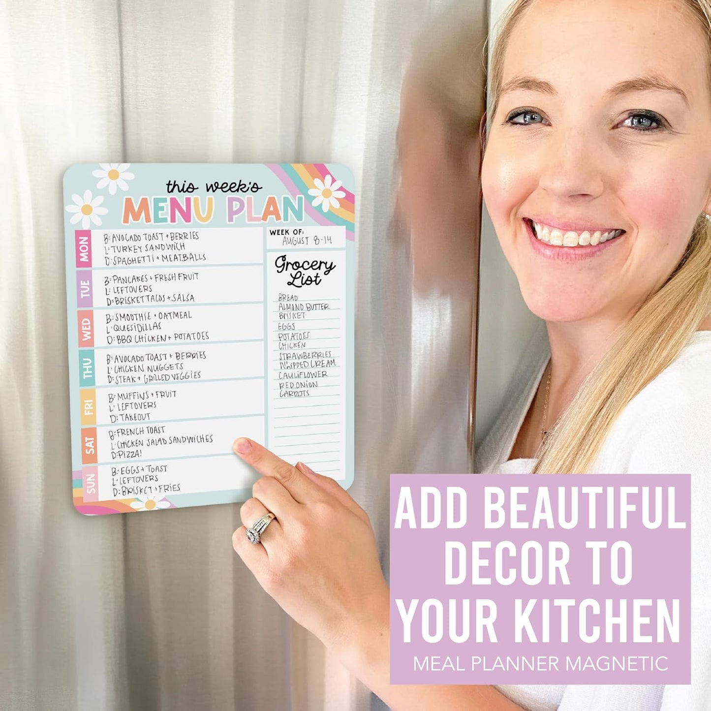Hadley Designs Weekly Meal Planner for Fridge - Dinner Menu Board for Kitchen, Colorful Weekly Menu Board Dry Erase, Dry Erase Meal Planner for Fridge