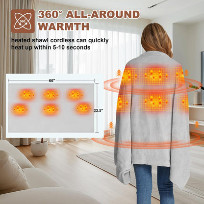 Heated Blanket Battery Operated with Fleece Lining 7.4V 16000mAh Battery 62" x 35" Heated Shawl Wraps for Women Men Cordless USB Outdoor Portable Electric Blanket 6 Heating Zones Khaki