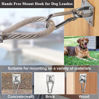 Stainless Steel Tie Out Mounted Wall Hook with Clip for Dog Up to 500lbs | for Small / Medium / Large Dog, Rust-resistant & Corrosion-resistant, Applicable to Concrete/Brick/Wood