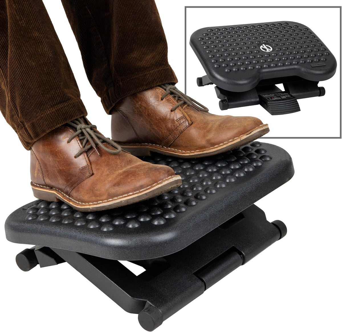 Mind Reader Foot Rest, Under Desk at Work, Ergonomic, Height Adjustable, Office, Plastic, 17"L x 13"W x 6.25"H, Black