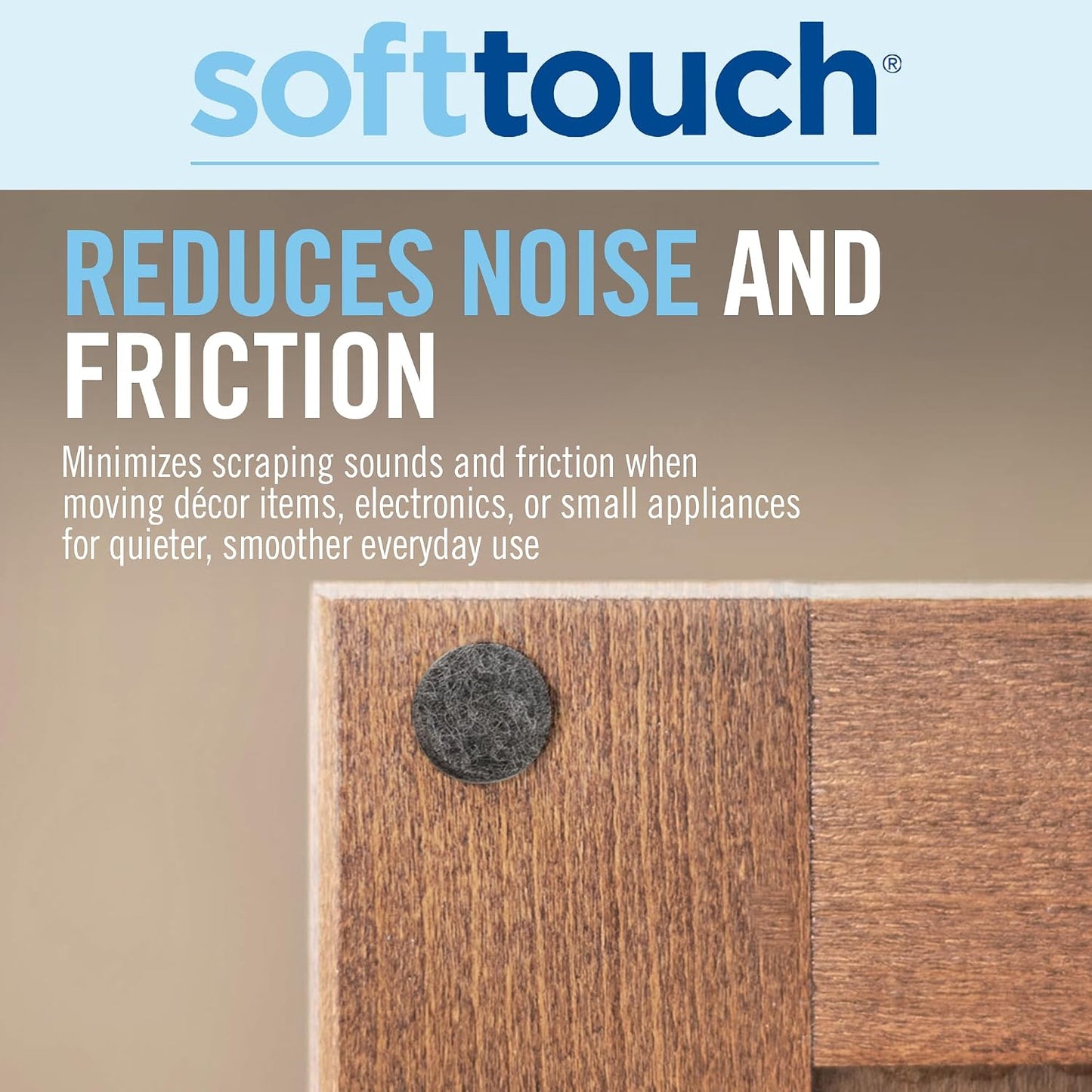 SoftTouch 3/8" Round Mini Self-Stick Furniture Slider Felt Pads for Hard Surfaces, Noise-Reducing Adhesive Furniture Moving Pads for Beds, Sofas, Dressers, 84-Count, Brown