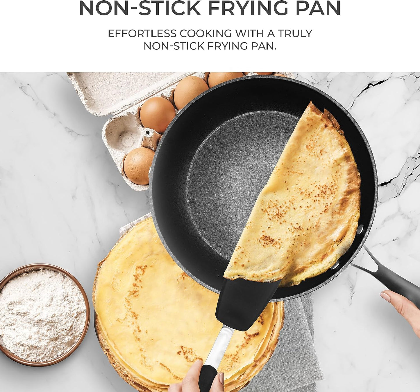 Frying Pan Nonstick - 10" Non Stick Frying Pan with Lid Splatter Screen - Lightweight Aluminum Fry Pan Skillet Includes Spatula - 2" Deep Egg Pan, PFAS-Free and PFOA Free, Dishwasher Safe, Oven Safe