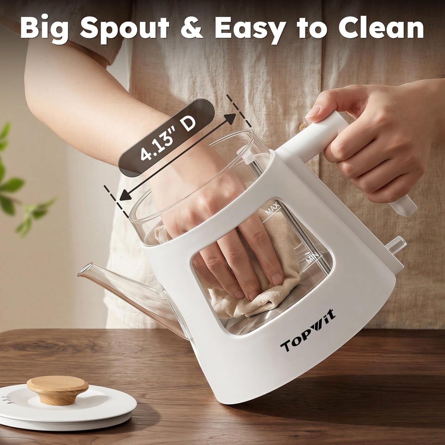 TOPWIT 2.0L Glass Electric Kettle, Hot Water Boiler, BPA-Free | Stainless Steel Bottom & Lid, Fast Boil, Auto Shut-Off & Boil-Dry Protection, No Plastic Odor | for Tea, Coffee, Home, Office