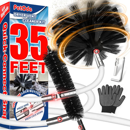 PetOde 32 Feet Dryer Vent Cleaner Kit, Flexible Lint Remover | Upgraded Quick-Snap Brush with Drill Attachment for Easy to Use, Deep Clean, Lint Removal, Easy DIY Assembly, Home Essential