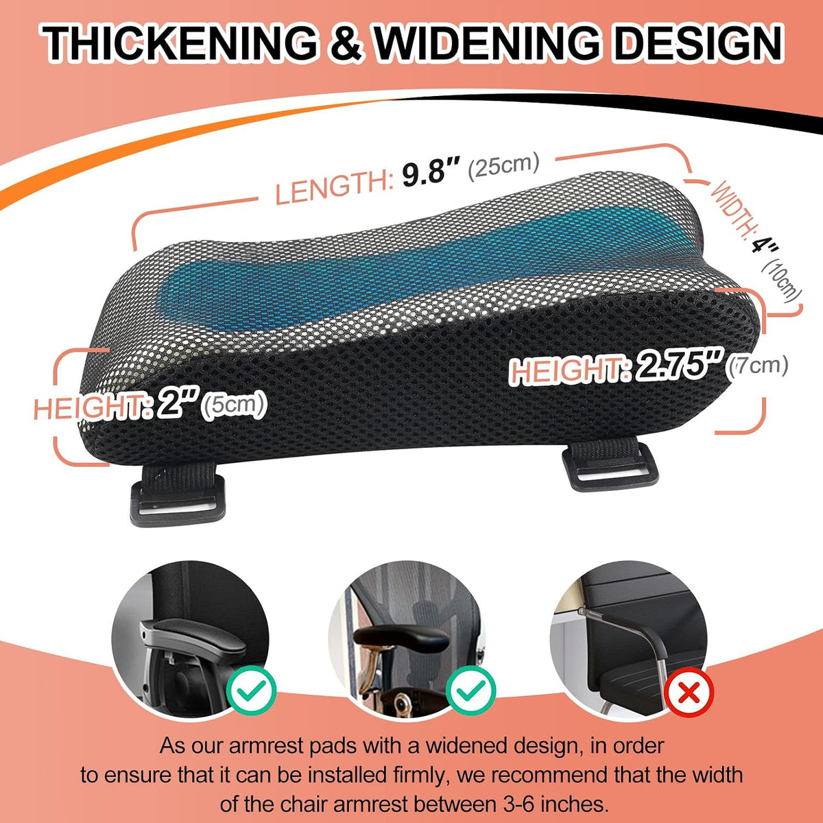 Upgraded Office Chair Arm Pads with Cooling Gel, Ergonomic Memory Foam Armrest Pads for Office Chair Gaming Chair Arm Rest Covers for Desk Chair Armrest Cushions (Set of 2)