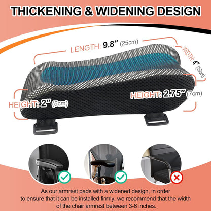 Upgraded Office Chair Arm Pads with Cooling Gel, Ergonomic Memory Foam Armrest Pads for Office Chair Gaming Chair Arm Rest Covers for Desk Chair Armrest Cushions (Set of 2)