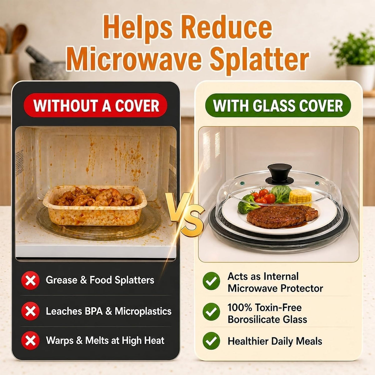 10 Inch Glass Microwave Splatter Cover with 12 Inch Silicone Mat