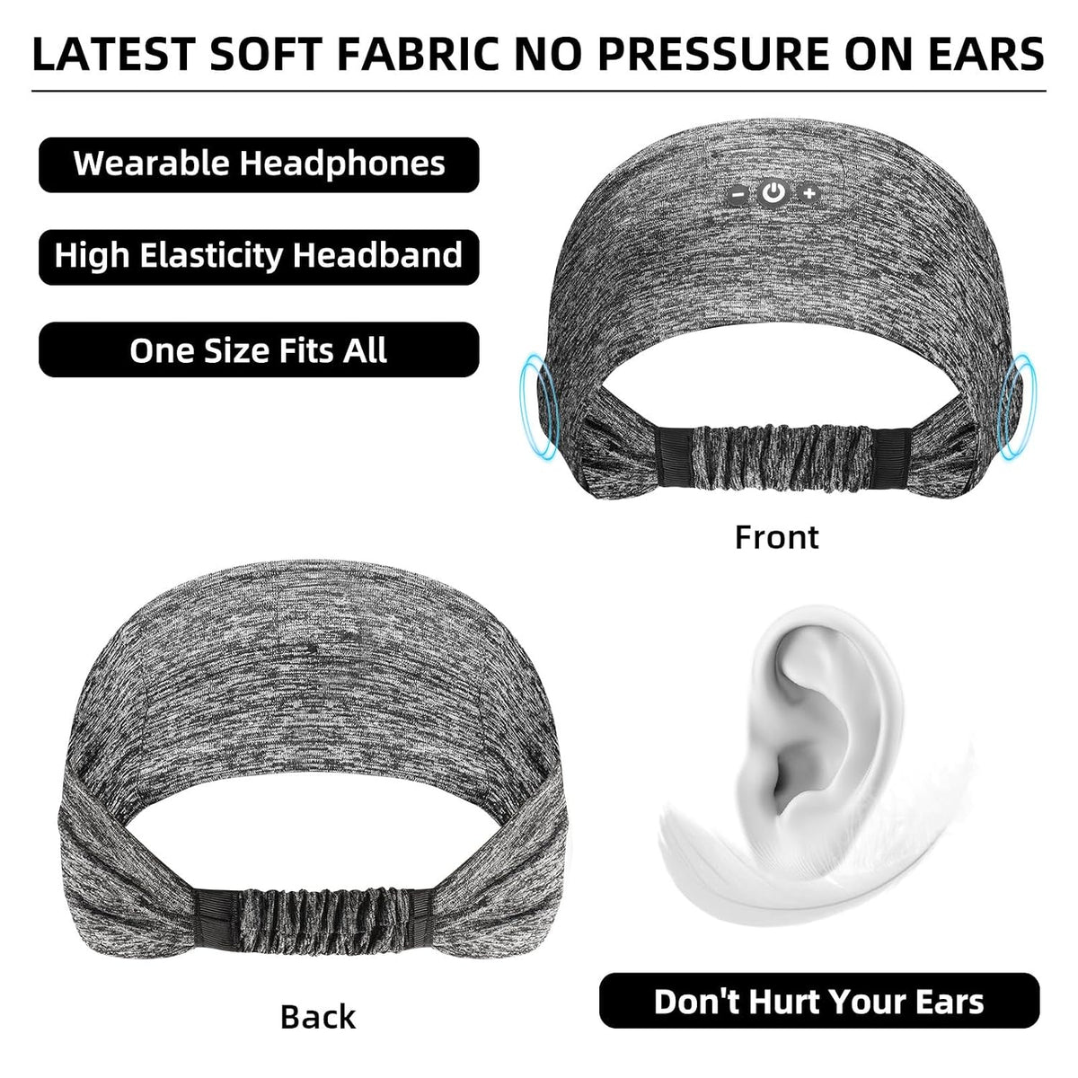 Sleeping Headphones Bluetooth Headband Headphones with Ultra-thin Speakers, Wireless Headband for Workout, Running, Yoga, Travel, Meditation-Dark Gray