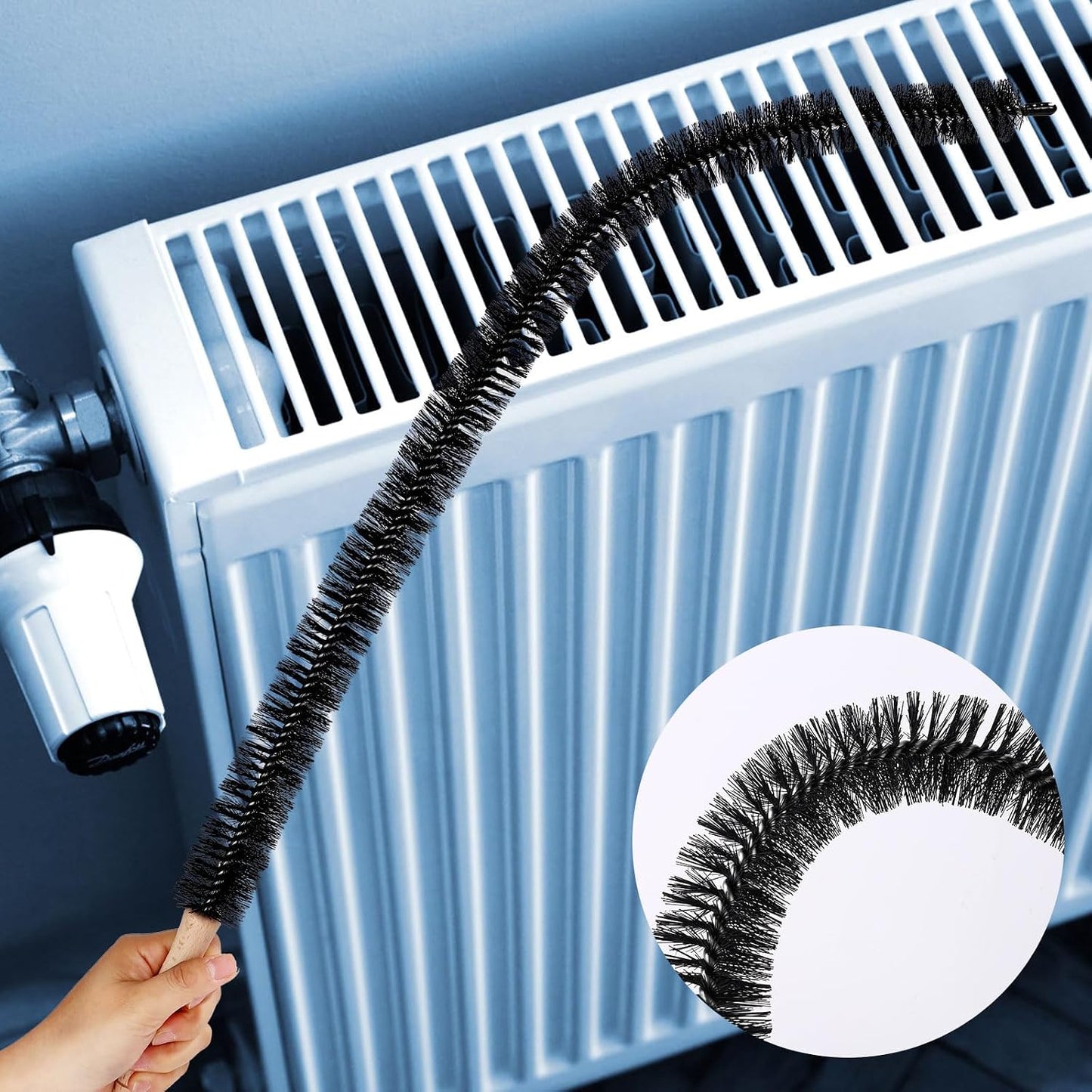 1pcs Radiator Cleaner Brush, 28.74in Long Condenser Lint Brush Head Radiator Genie Duster Flexible Dryer Vent Cleaner Buddy Coil Cleaning Wand Tool for Dryer Vents Stair Rails Furniture