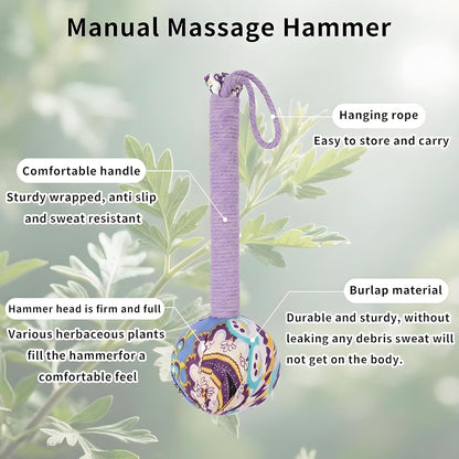 Wormwood Mugwort Massage Hammer 26cm, Manual Lymphatic Drainage Tool, Handheld Percussion Massager for Full Body Muscle Tension Relief (1, Pink)