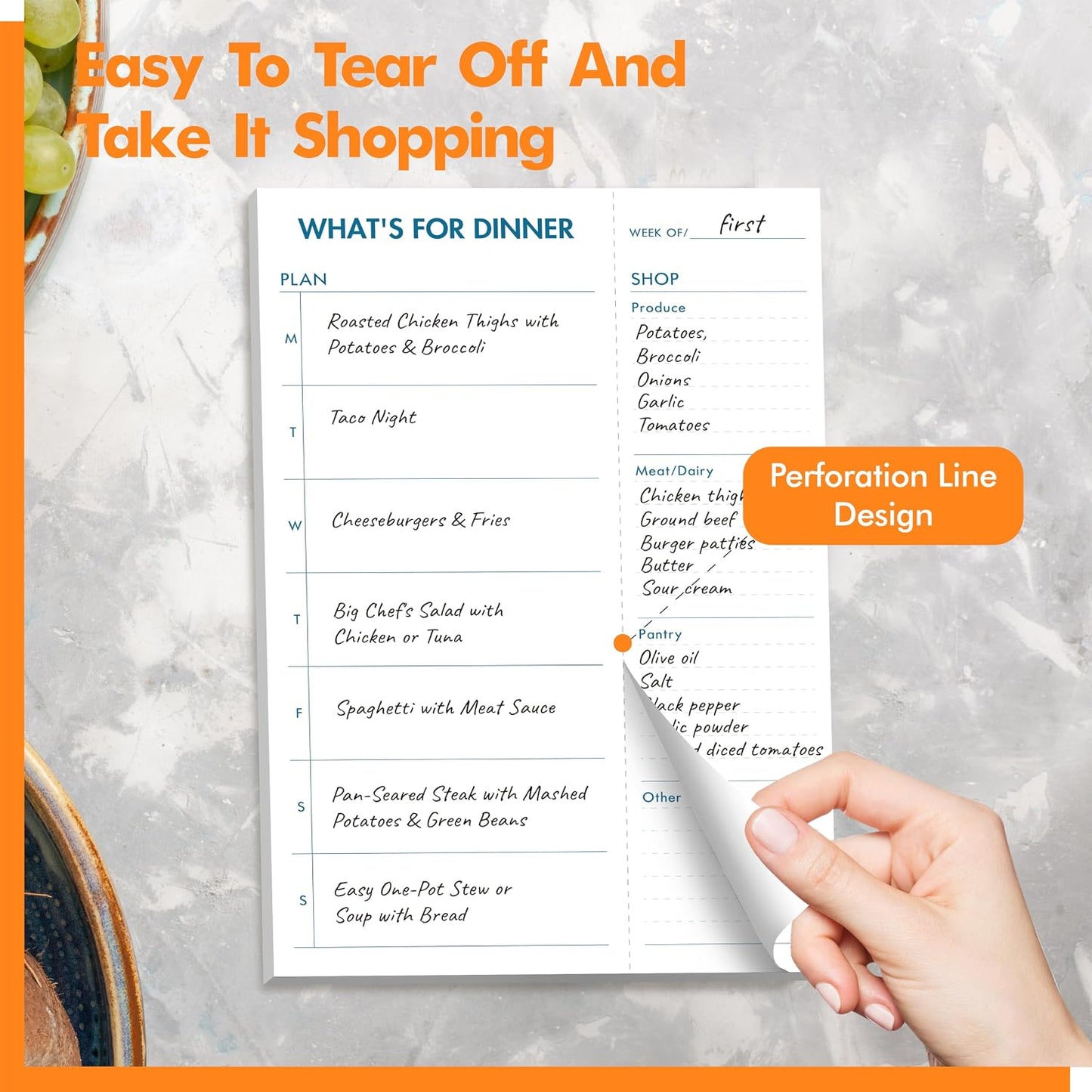 2 Pack Magnetic Planner Pad, What’s for Dinner & Daily Plan, Tear-off Weekly Meal Planning Grocery List Notepad, Family Dinner Menu Shopping List for Fridge, Whiteboard, 52 Sheets per Pad