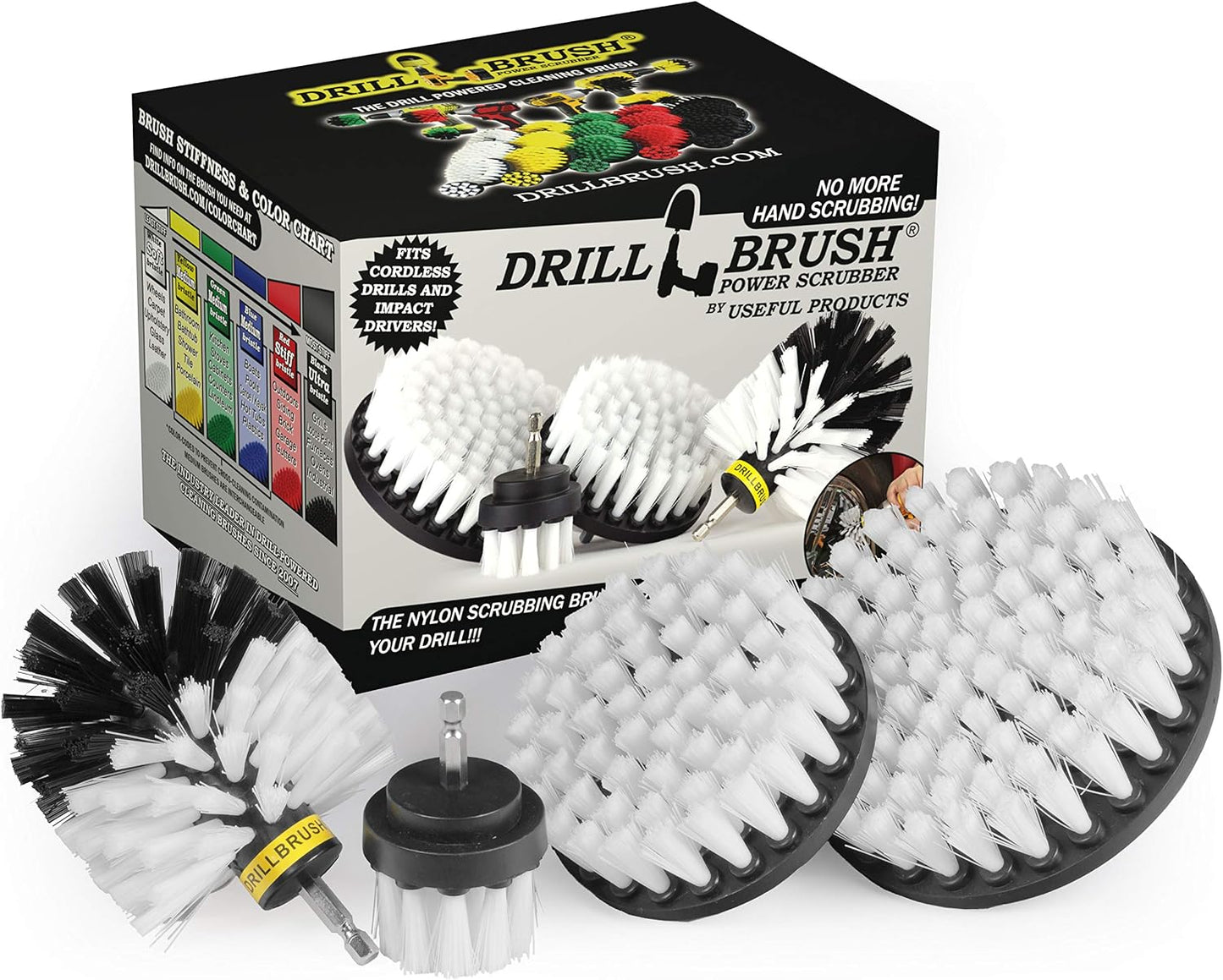 Drillbrush Electric Nylon Drill Brush Attachment Set for Bathroom Cleaning | Power Scrubber Brush Kit for Bathtub, Shower & Tile - Grout Cleaner Kit - All-Purpose Household Cleaning Brushes for Drill