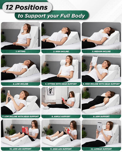 Lunix LX6 FSA 3-Piece Compact Support for Reading, Rest & Leg Elevation, Premium Odor-Free Orthopedic Bed Wedge Pillow Set, Memory Foam, Washable Cover, Pebble White