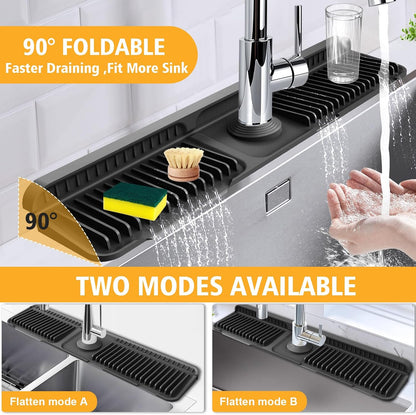 17.7-Inch Kitchen Sink Splash Guard Mat | 7° Slope for Fast Self-Draining | Snap-Lock Design | Universal & Cuttable Silicone Faucet Mat Gray