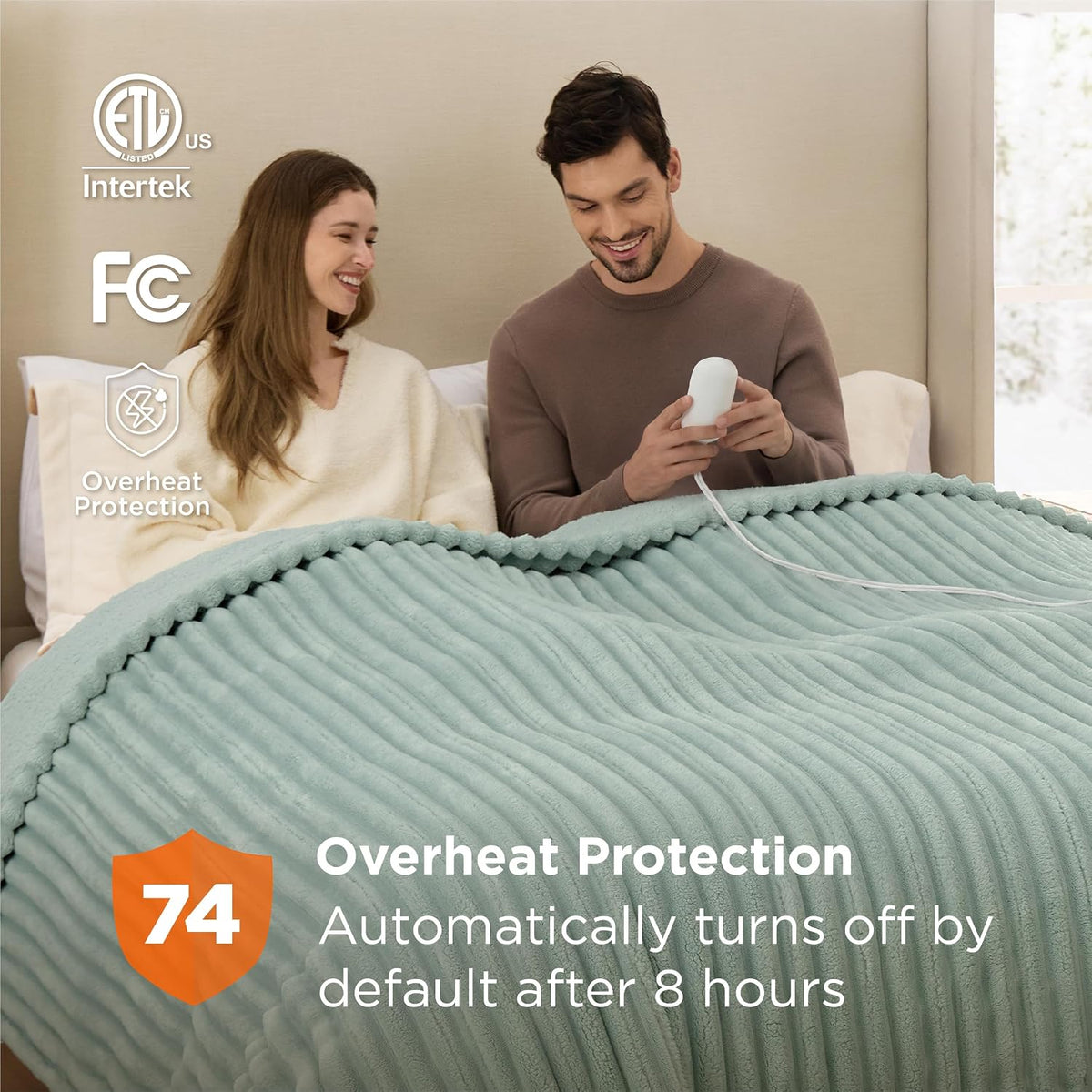 Bedsure Heated Blanket Electric Throw - Thick Striped Fast Heating Electric Blanket with Preheat Function, 6 Heat & 6 Timer (Up to 10H), 8H Auto Off, ETL Certified, Gifts for Women (50"x60", White)