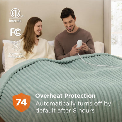 Bedsure Heated Blanket Electric Throw - Thick Striped Fast Heating Electric Blanket with Preheat Function, 6 Heat & 6 Timer (Up to 10H), 8H Auto Off, ETL Certified, Gifts for Women (50"x60", White)