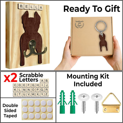 Dog Leash Holder Wall Mount, Pet Harness Hanger with Scrabble Letters, Dog Collar Organizer for Entryway, Memorial Cat Leash Holder for Wall, Pet Loss Gifts, Keepsake, Home Decor PF212-NAT