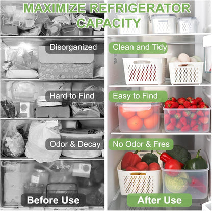CAPHONT 12 Pack Fruit Storage Containers for Fridge with Removable Colander | 2-in-1 Organic Fruit Storage, 6 Size Clear Vegetable Storage Containers Set Keep Fruits, Vegetables, Meat Fresh Longer ﻿