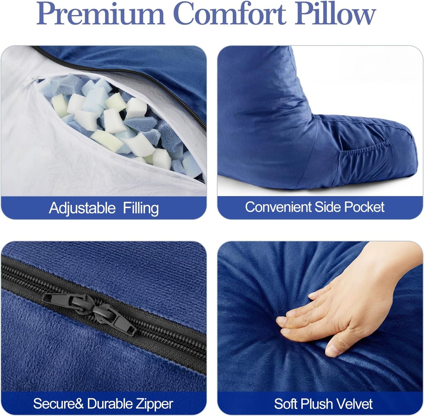 Reading Pillow for Bed with Arm Support, Large Backrest Cushion for Sitting Up in Bed, Plush Ergonomic Back Pillow for Reading, Watching TV, Gaming & Relaxing,Pillow with Shredded Memory Foam,Grey