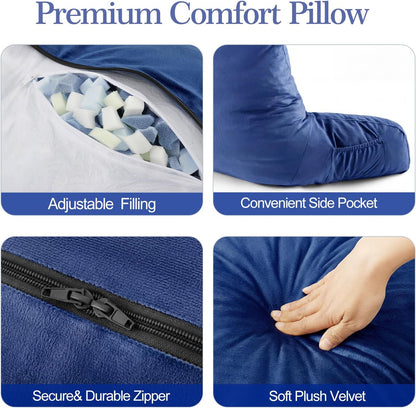 Reading Pillow for Bed with Arm Support, Large Backrest Cushion for Sitting Up in Bed, Plush Ergonomic Back Pillow for Reading, Watching TV, Gaming & Relaxing,Pillow with Shredded Memory Foam,Grey