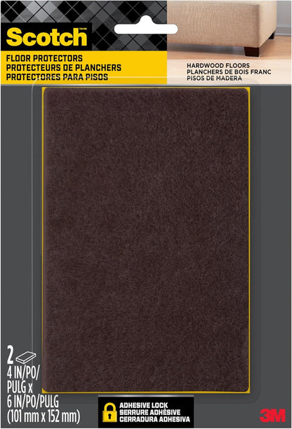 Scotch Felt Pads, 2 Pads, Rectangular, Beige, 4 in x 6 in | Protecting Hardwood Floors, Easy-to-apply, Self-Stick design, Reliable protection from nicks, dents and scratches (SP800-NA)