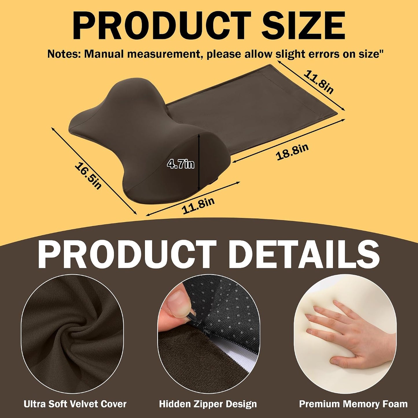 Neck Pillows for Recliner, Memory Foam Headrest Pillow with Non-Slip Backing and Elastic Straps, Recliner Neck Pillow for Pain Relief and Side Sleeping (Brown)