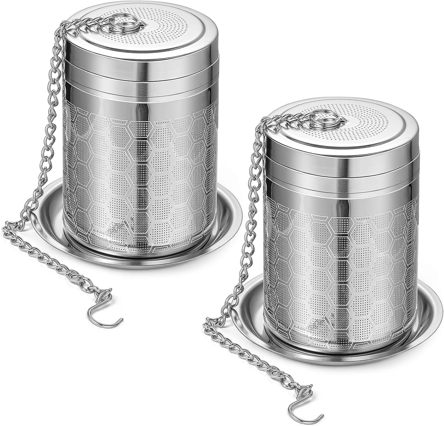 2 Pack Tea Infusers For Loose Tea, 304 Stainless Steel, 2 Inch | Fine Mesh Filter, Threaded Lid, Chain Hook, Drip Trays, Fits Most Mugs And Teapots, Dishwasher Safe