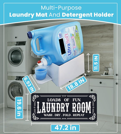 TidyFriend No-Spill Liquid Laundry Detergent Dispenser Holder, Laundry Soap Dispenser Holder with Drip Tray for Laundry Room Organization, Angled Downward Slope for Easy Pouring (No Strap, Ivory)