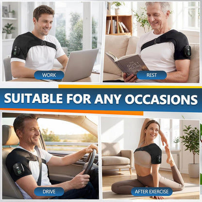 Cordless Shoulder Heating Pad & Massager, Heating Vibration Shoulder Wrap Brace, Shoulder Massager for Pain Relief Deep Tissue, Rotator Cuff Support for Men & Women, Black