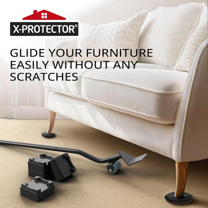 X-Protector Furniture Sliders for Carpet & Furniture Lifter Tool Set | 4 PCS 3 1/2" Sliders for Furniture with Foldable Furniture Jack. Move Your Furniture Easily with Furniture Movers for Carpets