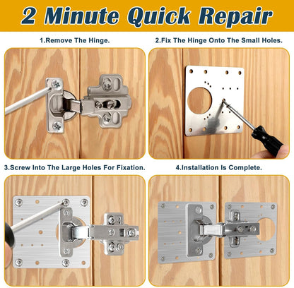 50PCS Upgraded Cabinet Hinge Repair Plate Kit: Durable Stainless Steel Mounting Fix Boards with 300 Screws for Kitchen Cabinets, Cupboard Doors & Furniture (3.15"x3.15")