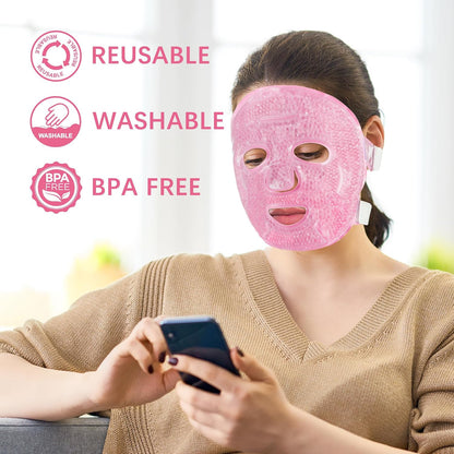 LotFancy Face Ice Pack, Reusable Ice Face Mask, Gel Bead Cold Face Eye Mask, Hot Cold Compress for Puffiness, Facial Routine, Post-Surgical Recovery, Headache, Skin Care, Post Laser Care