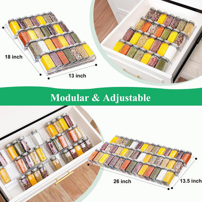 Imncya 8 Pack Spice Rack for Kitchen Drawer, Spice Drawer Organizer | Spice Storage, Expandable From 13" to 26", Spice Rack Tray for Cabinet, Countertop (Clear Acrylic, Jars not included)